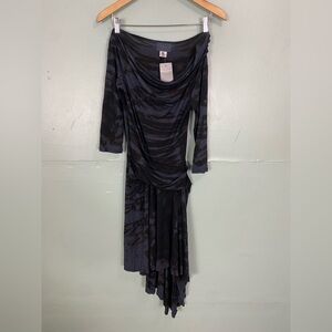 Heyne Bogut Tie Dye Asymmetrical Dress Blue Black Artsy Stretchy Small